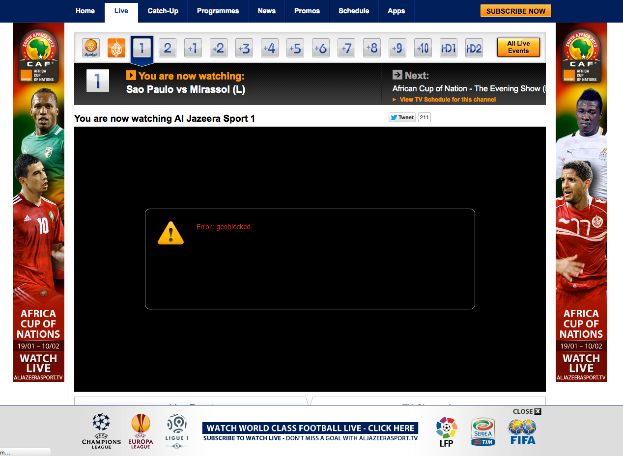 Unblock Al Jazeera Sport GeoBlocked error