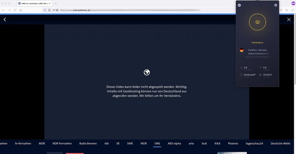 ARD Mediathek Channel work abroad unblocked by cyberghost VPN