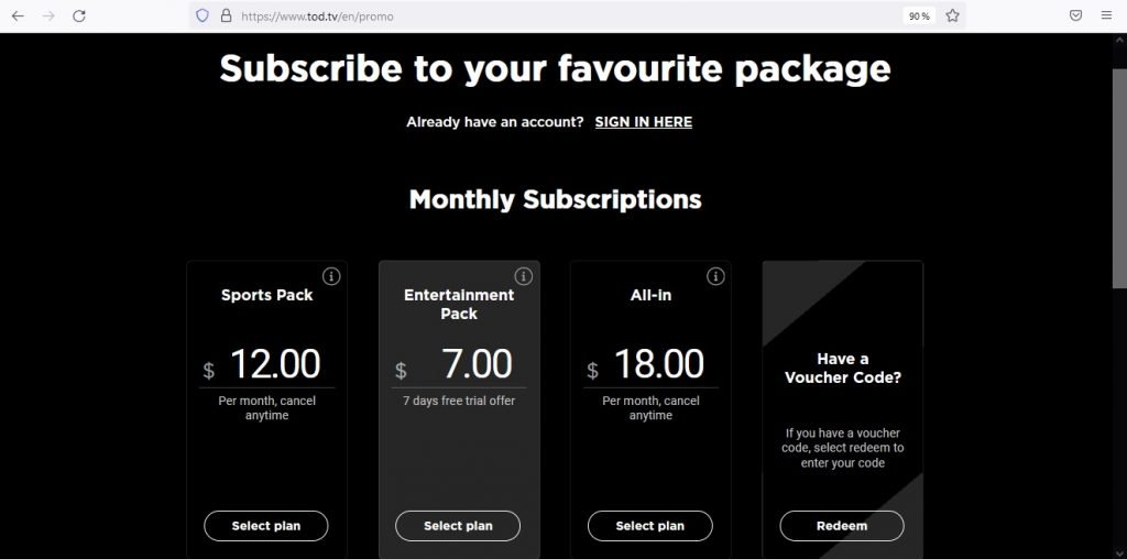 unblock and watch TOD TV abroad price and free subscription