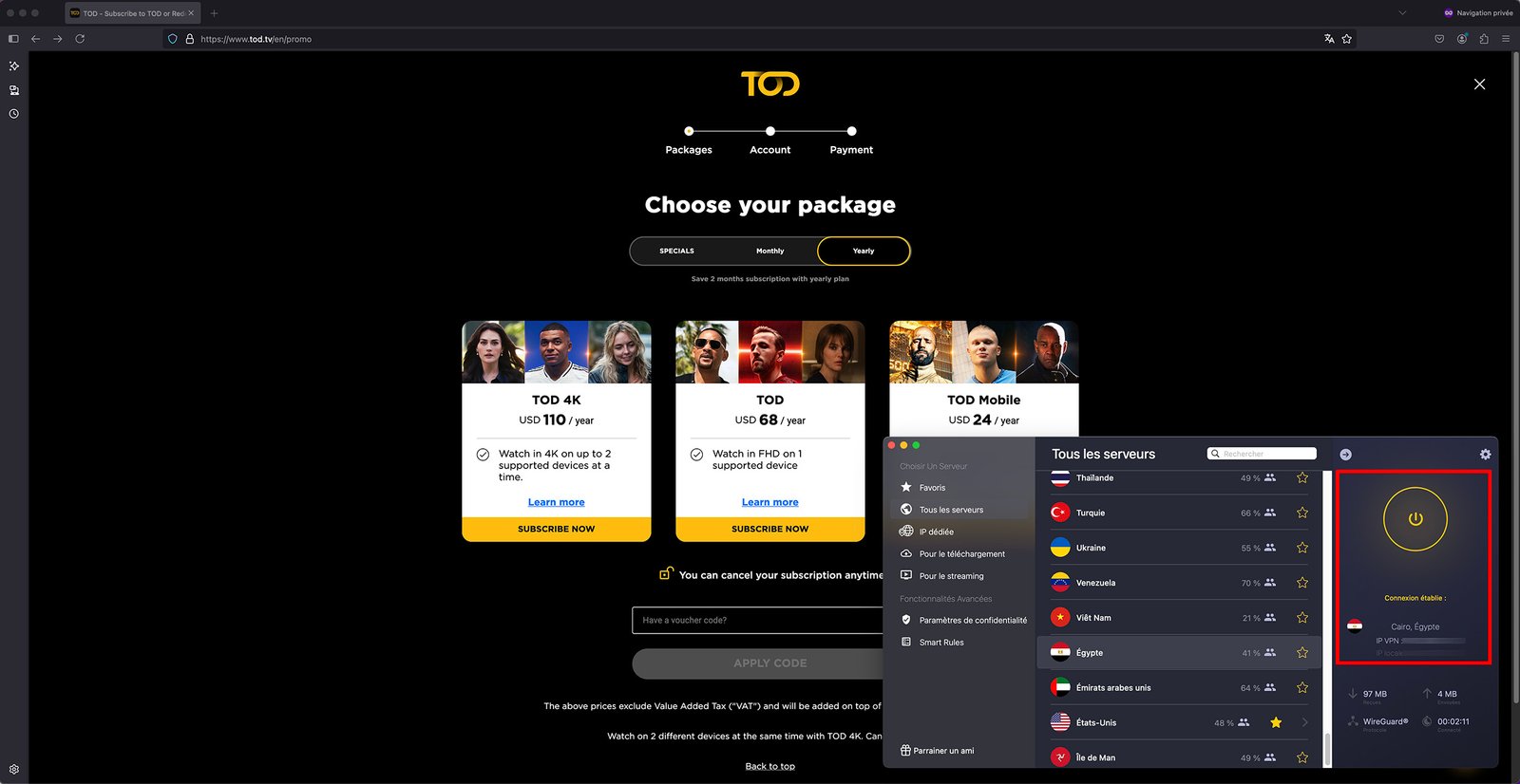 Cheapest country for TOD TV Yearly Subscription - Egypt with CyberGhost VPN