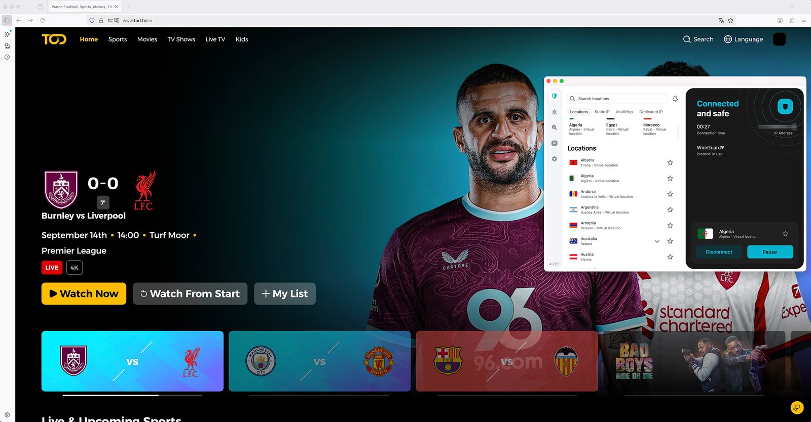Watch TOD TV abroad - Streaming Live beIn Sports Home with Surfshark VPN - Algeria