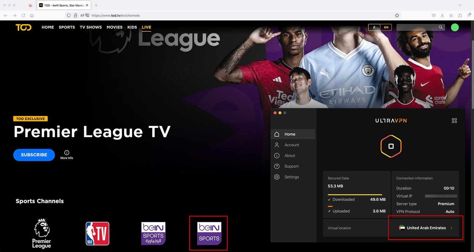 Watch TOD TV abroad - Streaming Free Live beIn Sports with UltraVPN - English Premier League