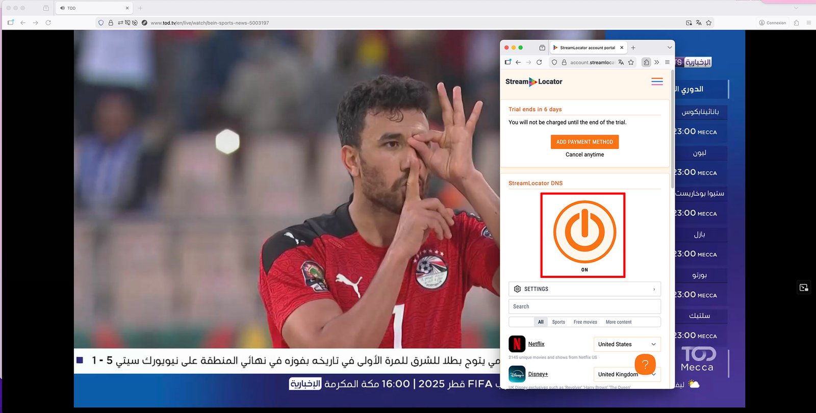 Watch TOD TV abroad - Streaming Live beIn Sports Channels with Stream Locator DNS