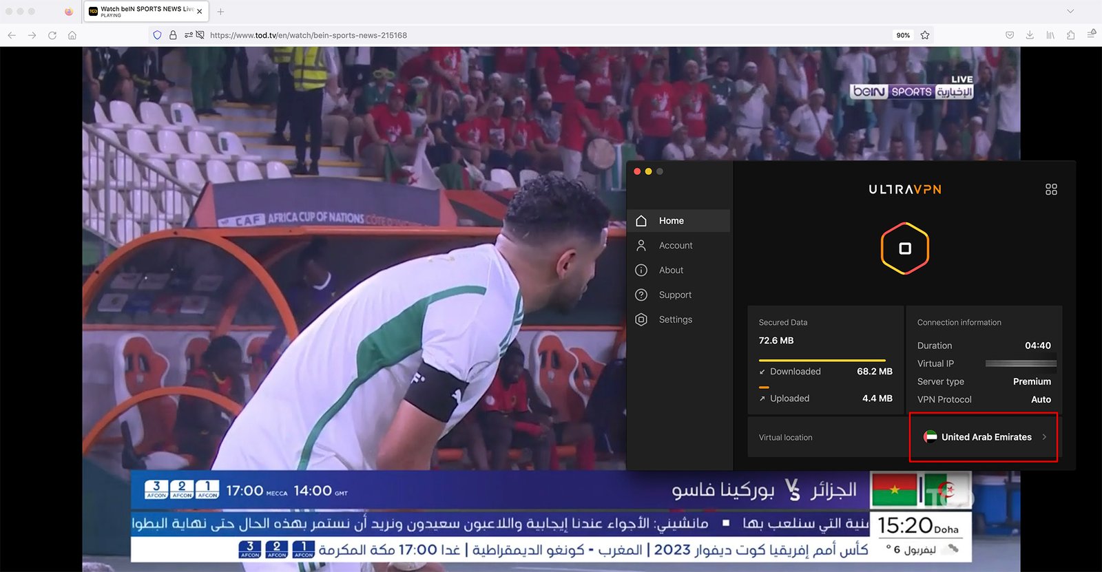 Watch TOD TV abroad - Streaming Free Live beIn Sports with UltraVPN - African Nations Cup 2024