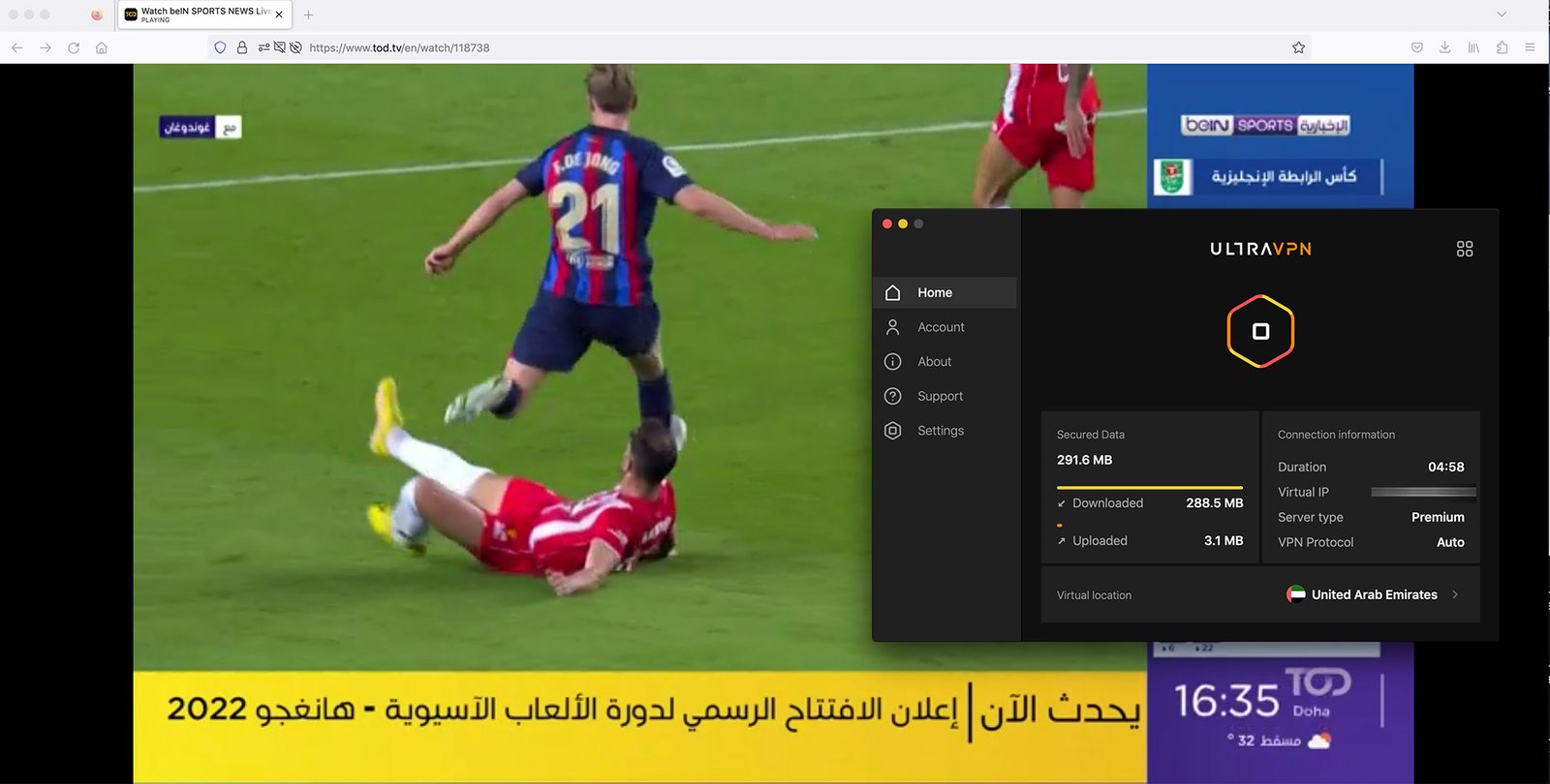 Watch TOD TV abroad - Streaming Free Live beIn Sports news with UltraVPN