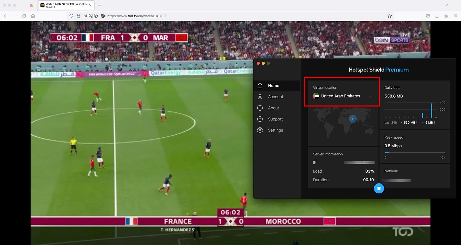 Watch TOD Tv abroad - Live World Cup FIFA 2022 match - working Hotspot Shield VPN