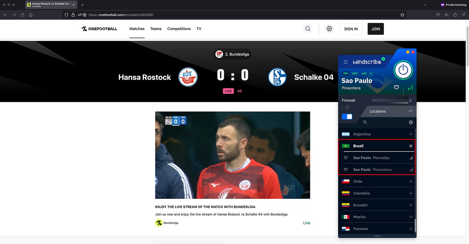 Watch Bundesliga free on onefootball in Germany-player unblocked outside brazil WIndscribe VPN