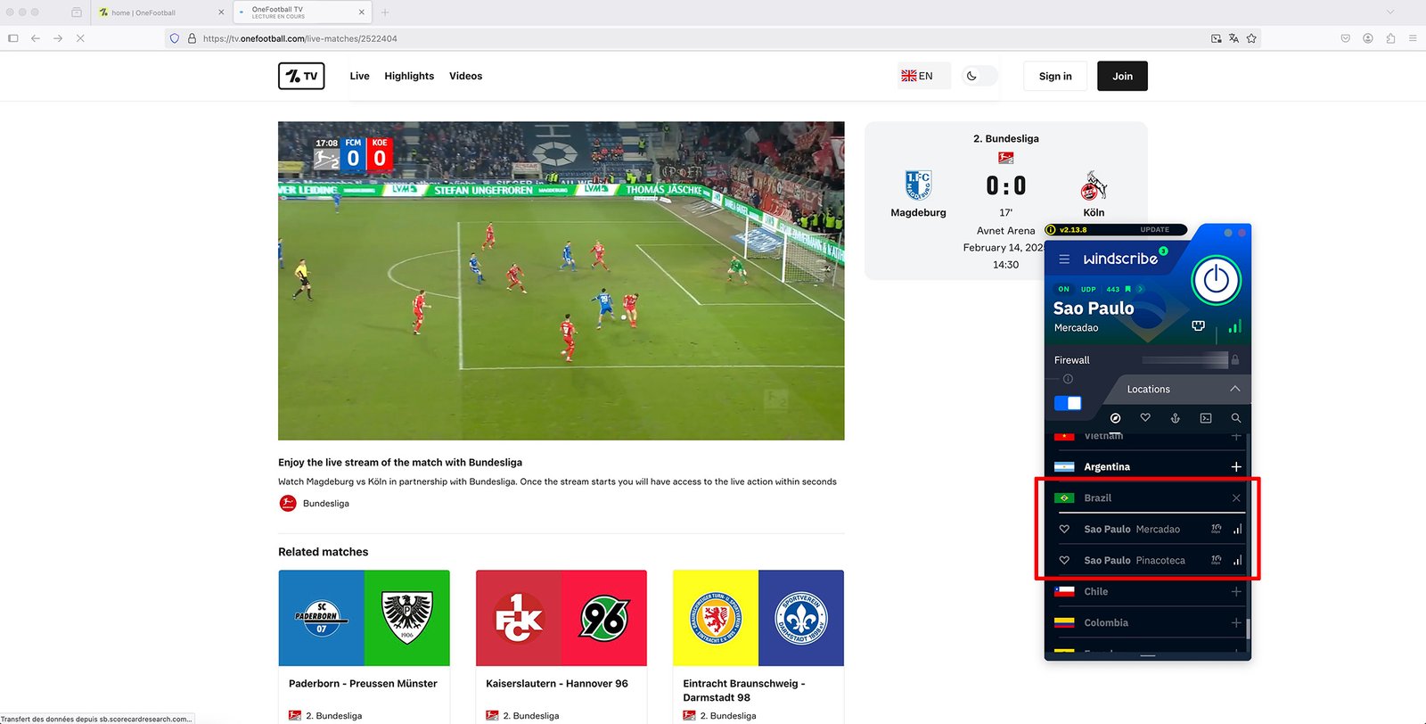 Watch Bundesliga free on onefootball in Germany-player unblocked outside brazil WIndscribe VPN