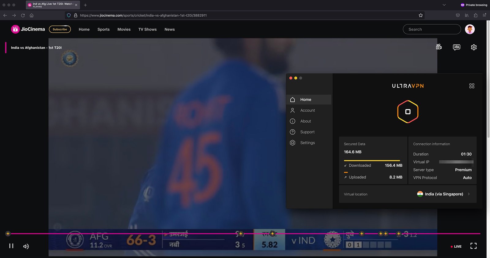 watch Jio Cinema outside India - Live streaming Cricket Match Jio Cinema abroad - with UltraVPN