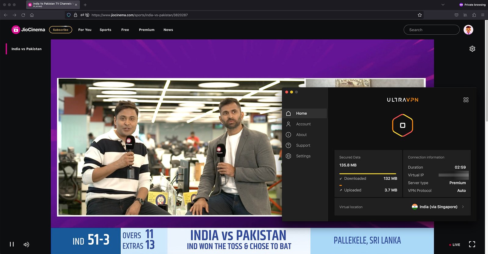 watch Jio Cinema outside India - Live streaming Jio Cinema Live Cricket Match abroad - with UltraVPN