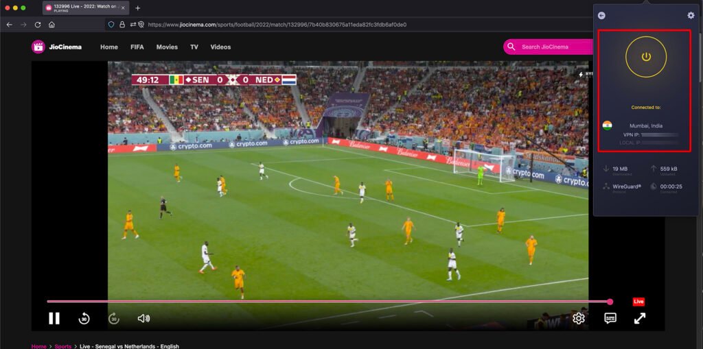 watch Jio Cinema outside India -free live streaming FIFA World Cup Qatar 2022 - using CyberGhost VPN